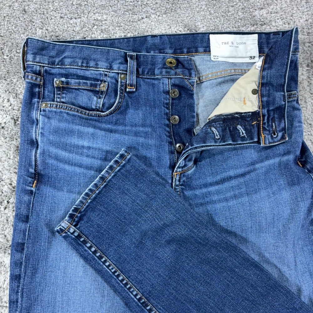 rag & bone Fit 2 Slim Jeans Mens 32x31 Blue Stretch Denim Button Fly Throop Wash